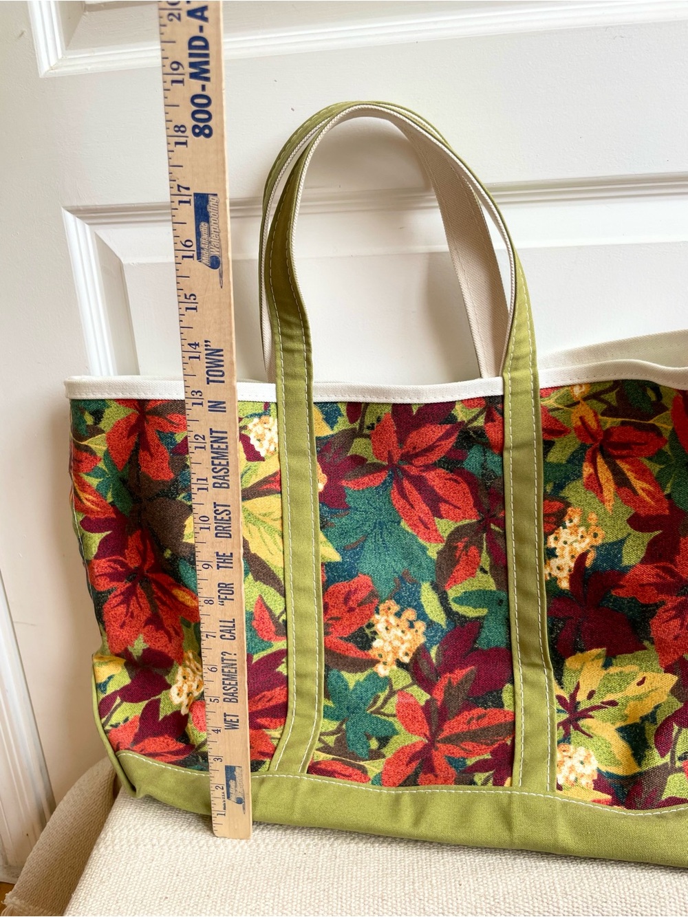Vintage 90s LL Bean Boat & Tote Large Floral Leaf Autumn Fall Style Tote Bag - Picture 7 of 8